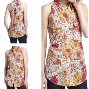 Anthropologie Porridge Floral Button-Down Sleeve-less Shirt Size 0
